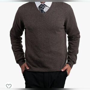 Lands'End L 42/44 Brown Lslv Knitted Merino Wool Blend V-neck Men's Sweater